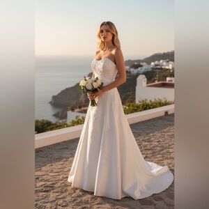 Pattis Bridal Beaded Lace Wedding Dress 12 White Strapless Train 272290 NWT